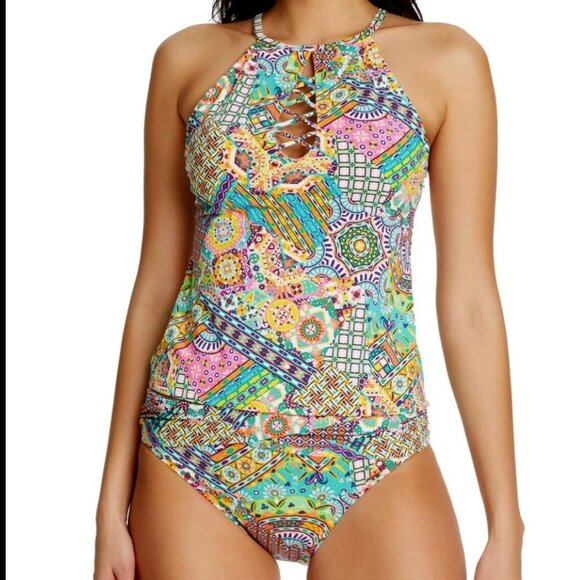 Bleu Rod Beattie Sz 12 Tankini & Hipster Bottoms Seriously Sunny High-Neck - Picture 1 of 11
